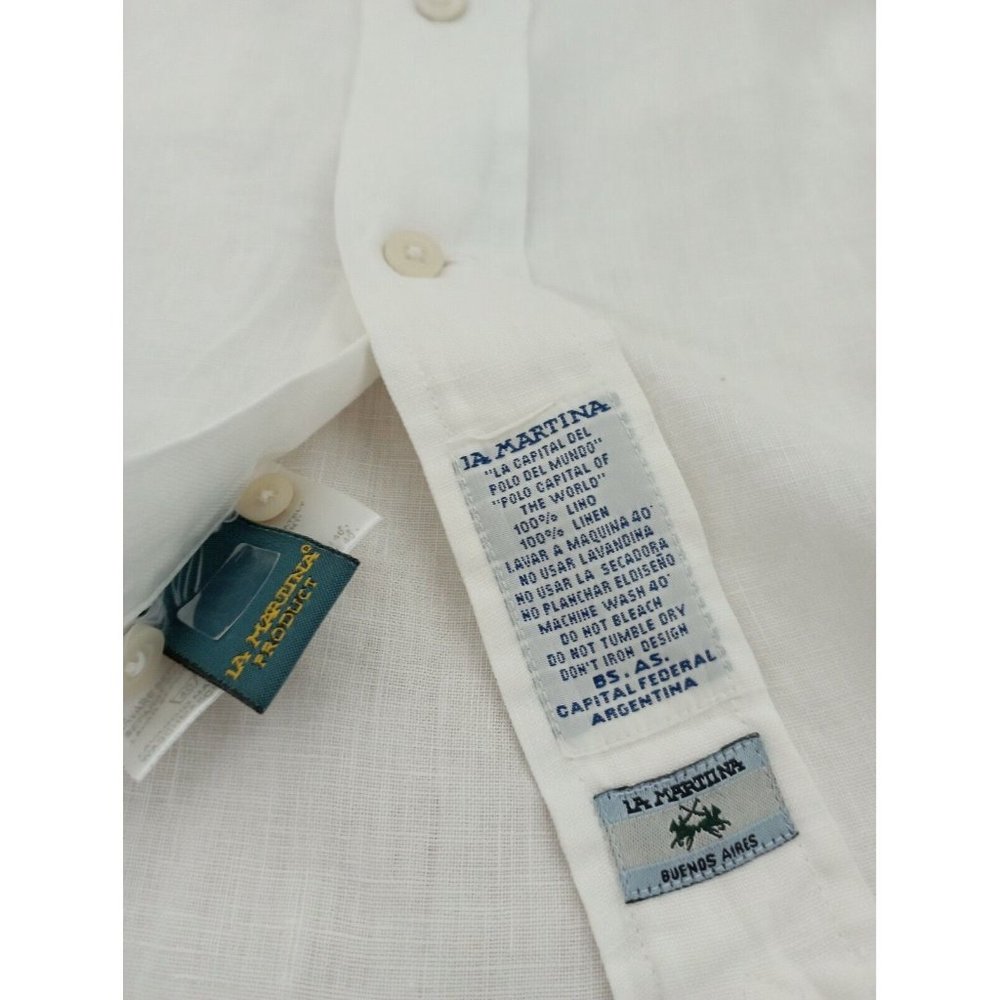LA MARTINA Solid White Linen Long Sleeve Shirt Size M EC - Picture 4 of 8